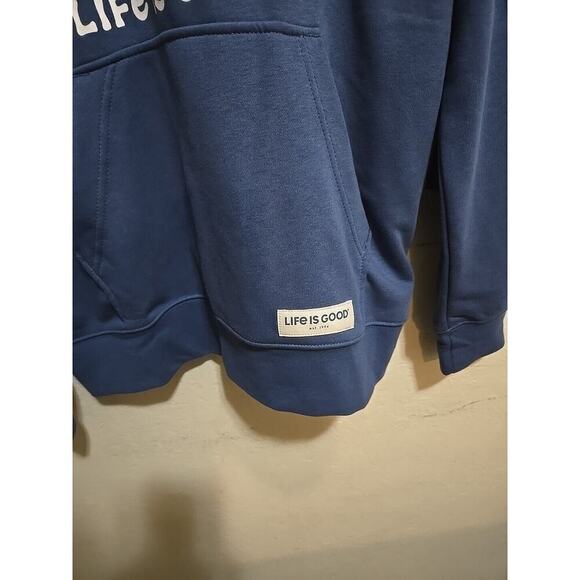 Life Is Good Fleece Hoodie Mens Sweatshirt Small Campfire Jake Guitar Blue NWT - Picture 2 of 7